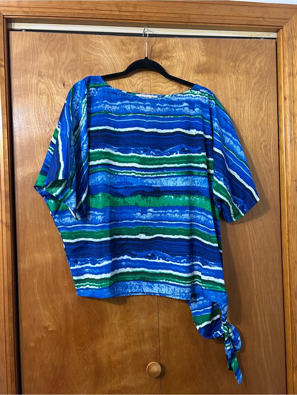 Michael Kors Blue & Green Striped Side-Tie Blouse